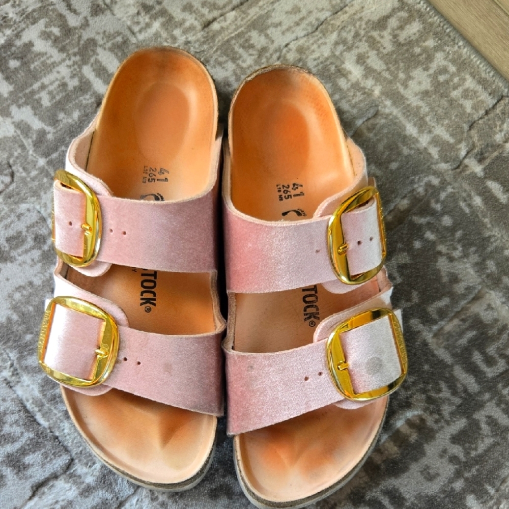 Birkenstock Pink Sandals with Gold Accents